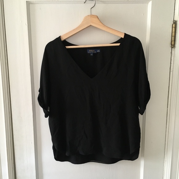 Ralph Lauren Tops - Ralph Lauren 100% SILK Black V-Neck Flowy Blouse